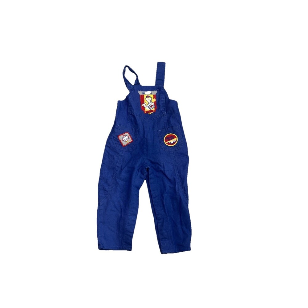 Vintage Happy Kids Baseball Embroidered Overalls Boys Size 18 Months Retro Sport